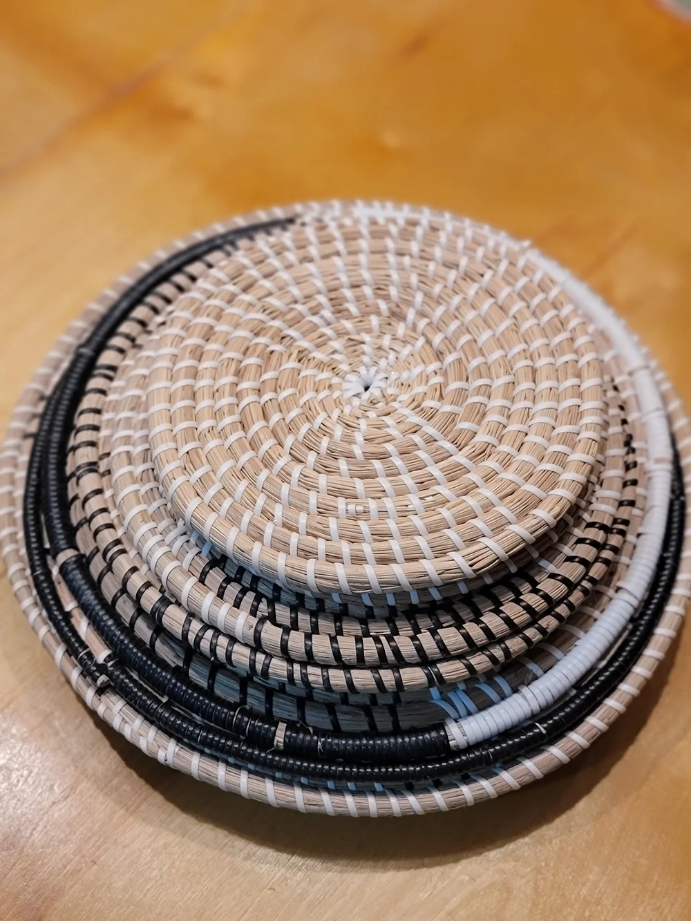Woven Round Rattan Wall Hanging Set - Black, White, Natural